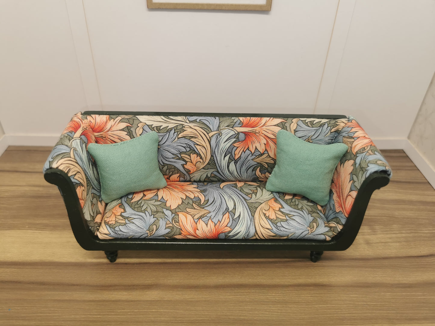 Forest Green Sofa with Swirl Print | 1:12th Scale | Hand Finished