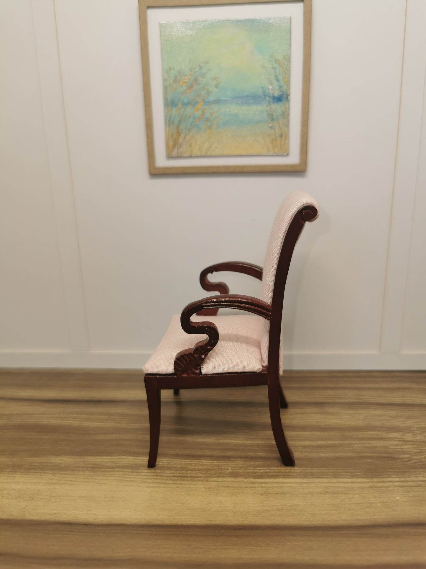 Pink & Mahogany Fan Print Chair | 1:12th Scale | Hand Finished