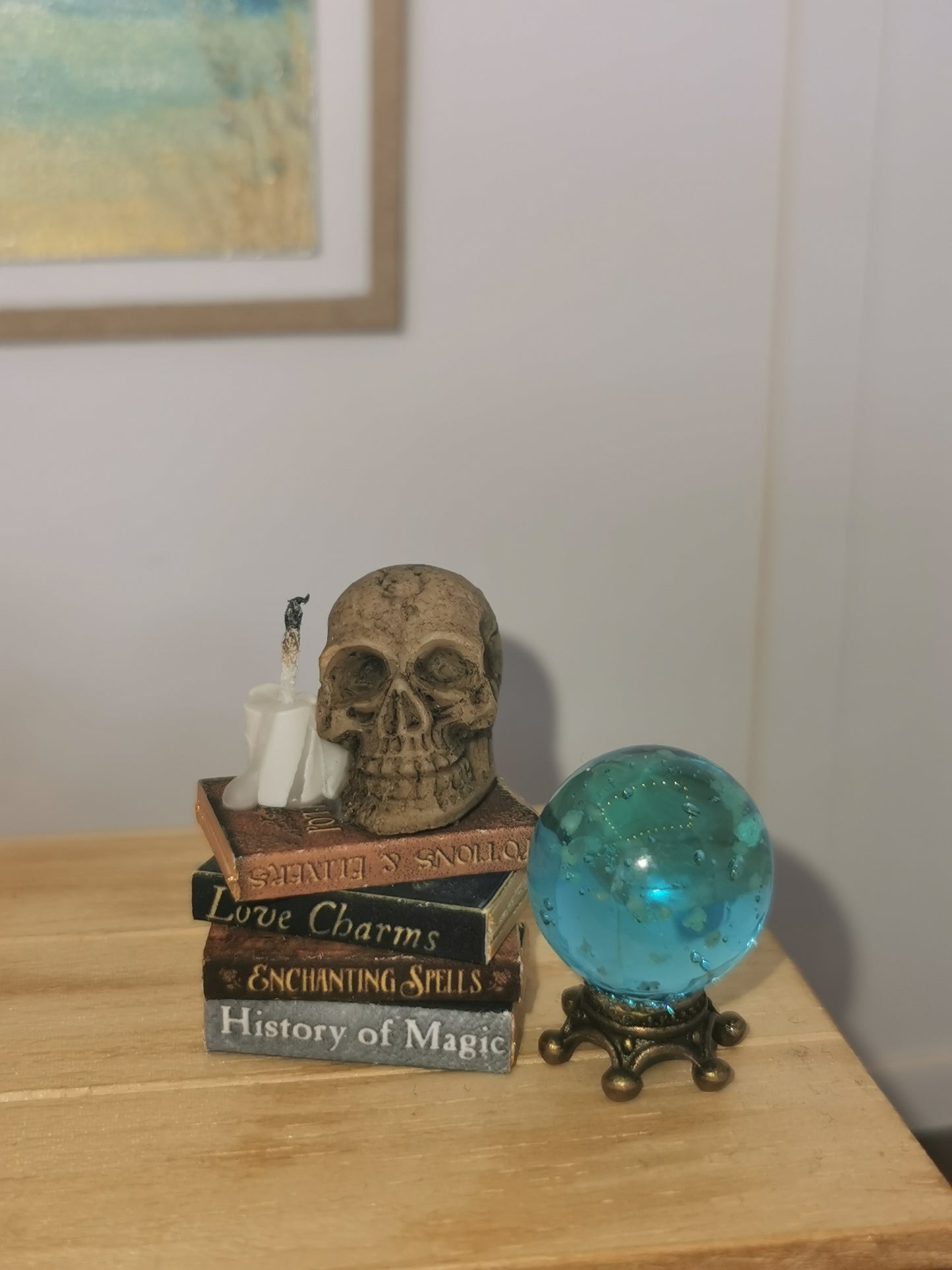 Bookstack with Skull, Candle & Crystal Ball | 1:12th Scale | Handmade