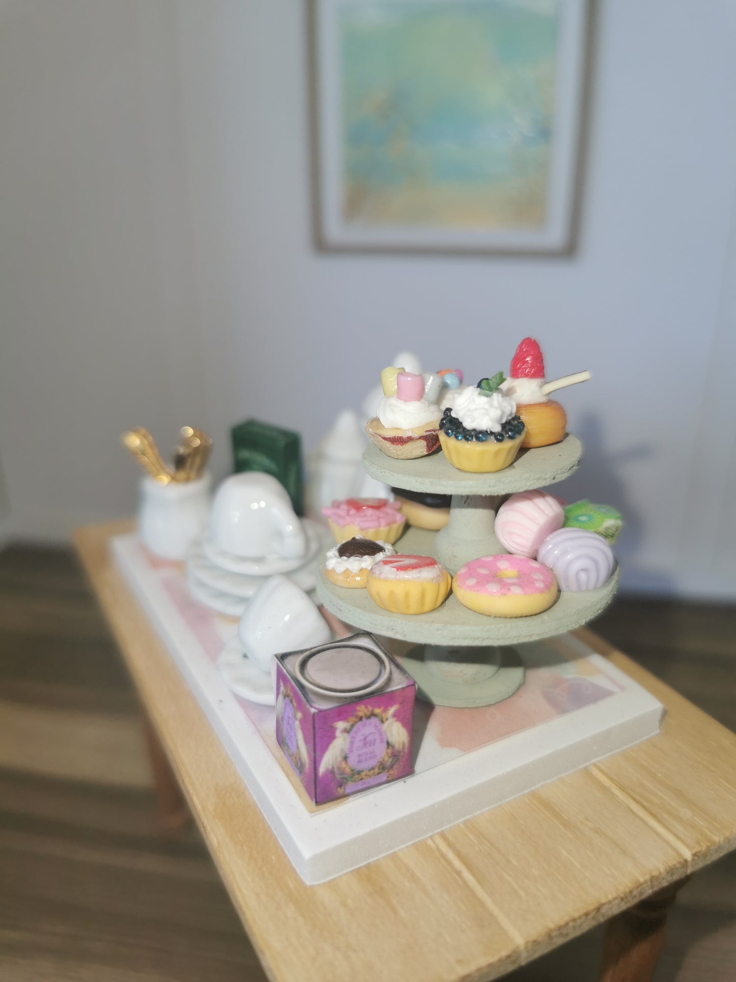 Afternoon Tea Set with Green Cake Stand | 1:12th Scale | Handmade