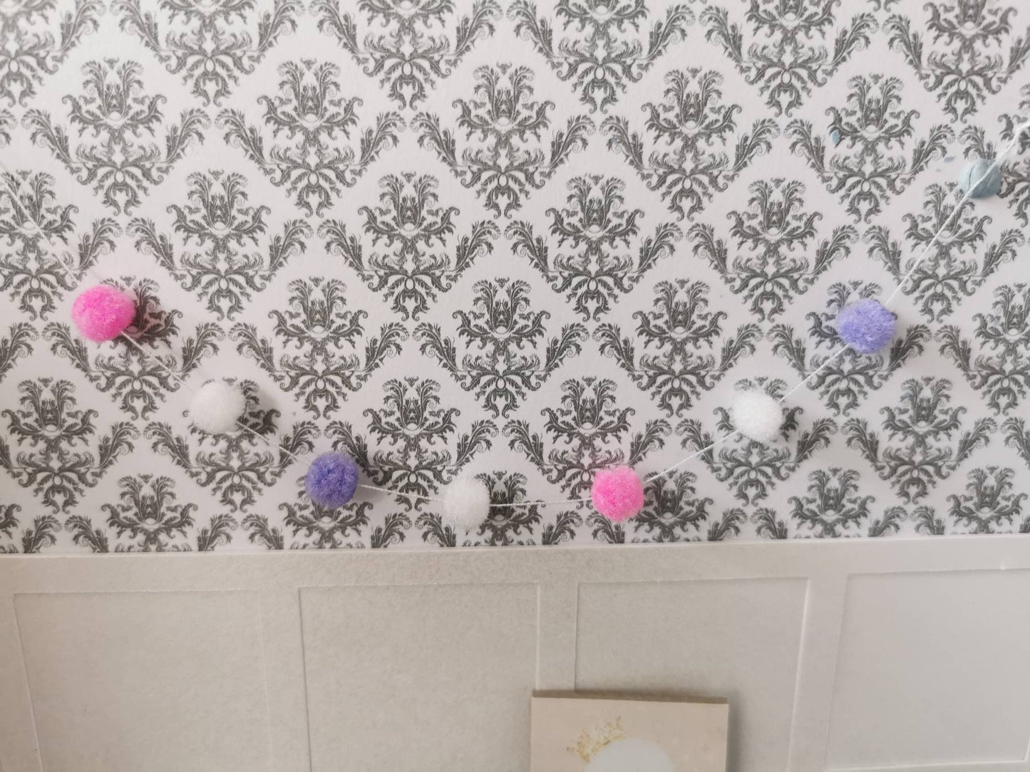 Pink/White/Purple Pom Pom Garland | 1:12th Scale | Handmade - ZJ Miniatures