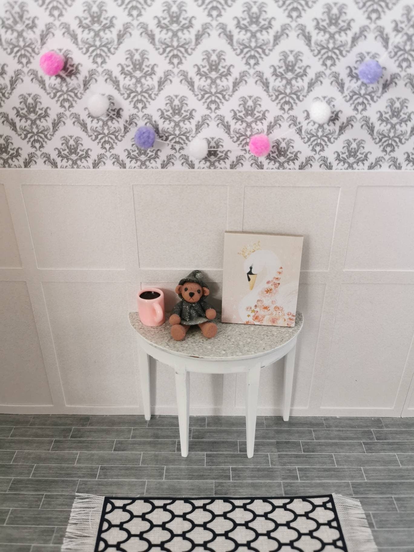 Pink/White/Purple Pom Pom Garland | 1:12th Scale | Handmade - ZJ Miniatures