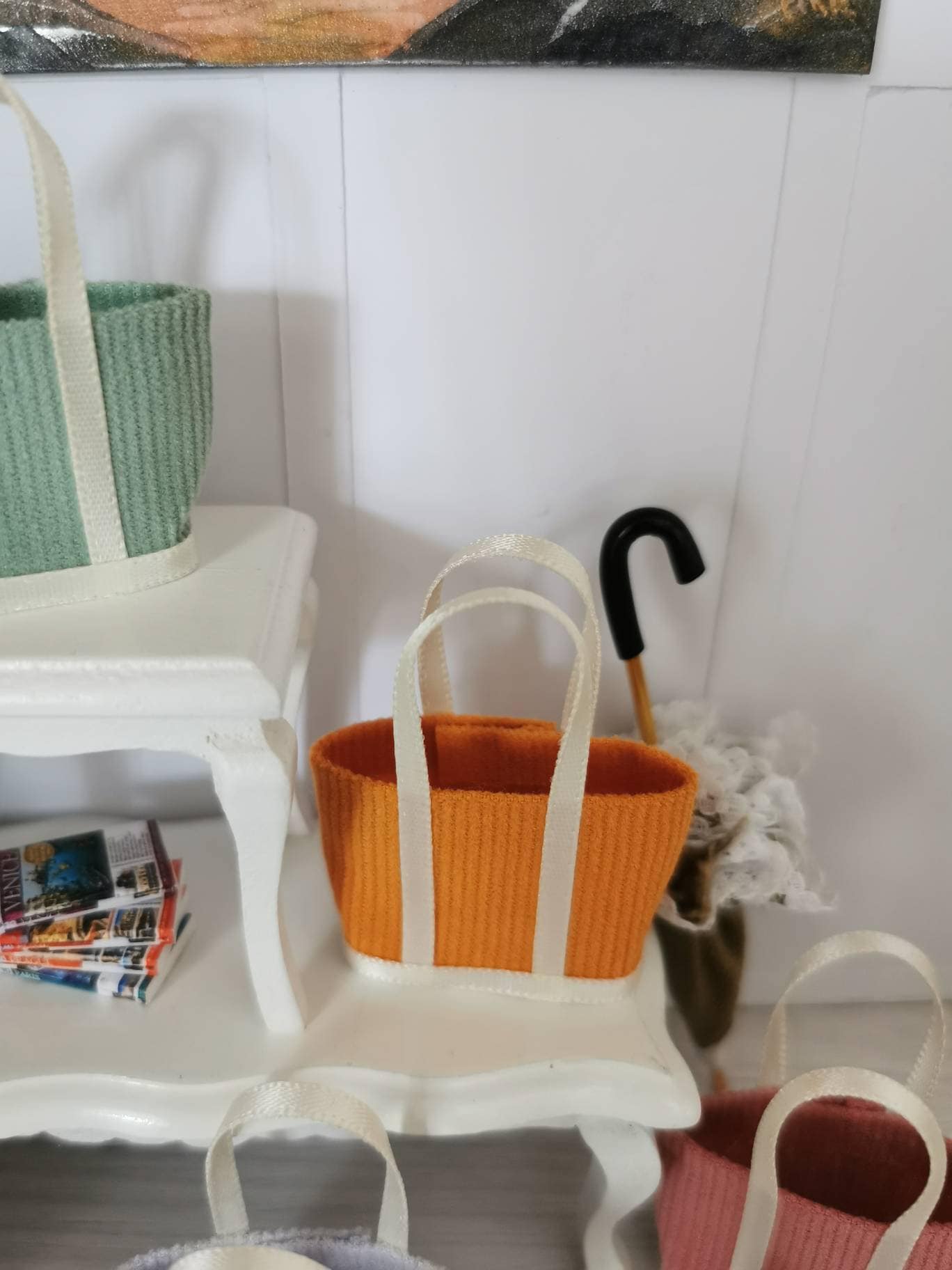 Corduroy Fabric Tote Bag | 1:12th Scale | Handmade - ZJ Miniatures
