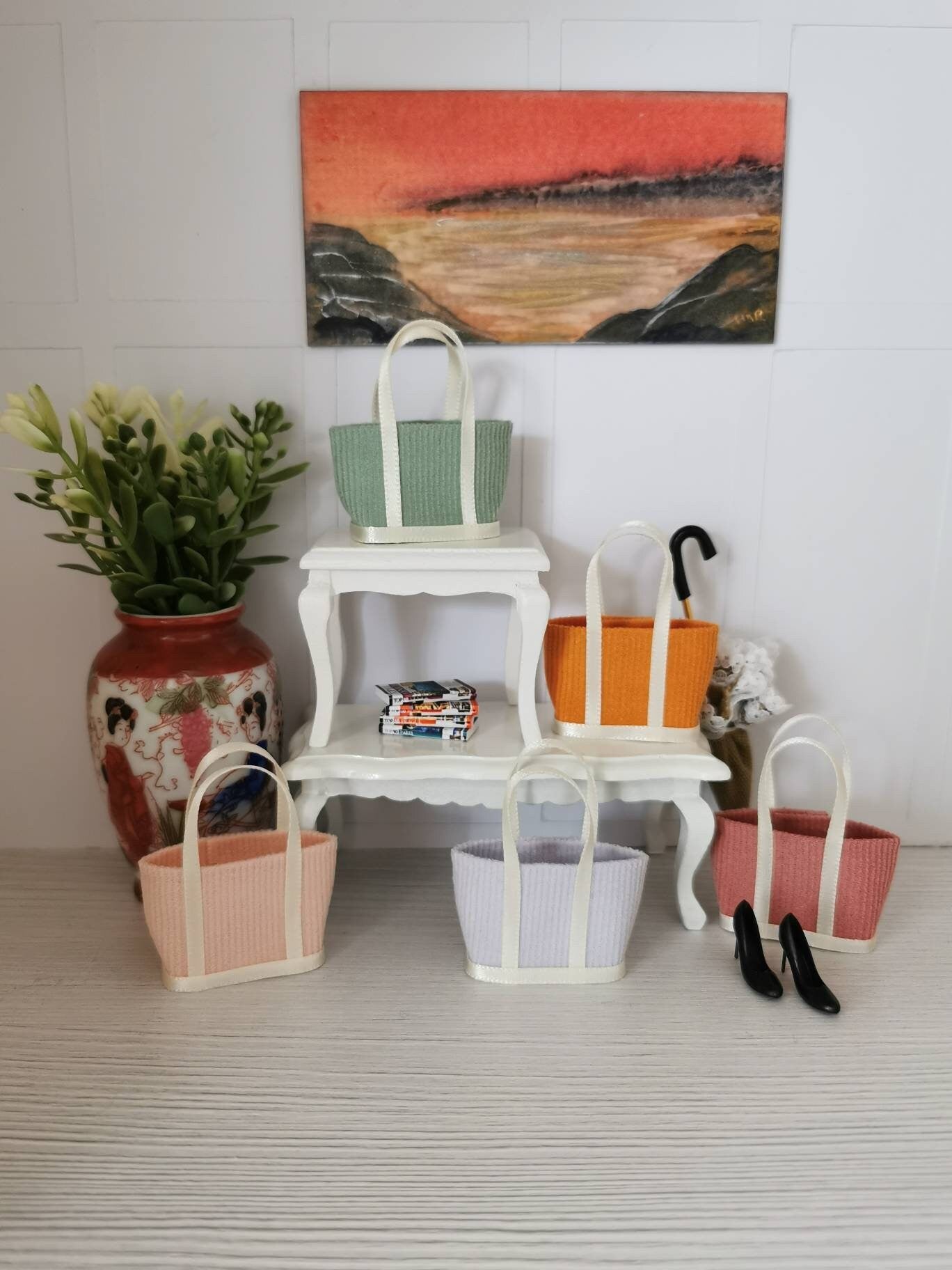 Corduroy Fabric Tote Bag | 1:12th Scale | Handmade - ZJ Miniatures
