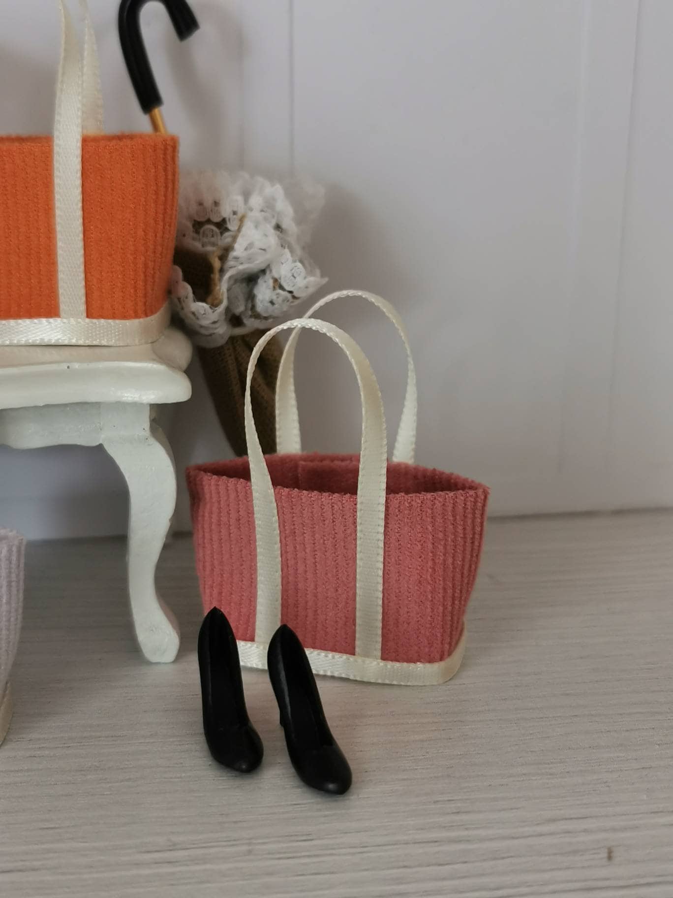 Corduroy Fabric Tote Bag | 1:12th Scale | Handmade - ZJ Miniatures