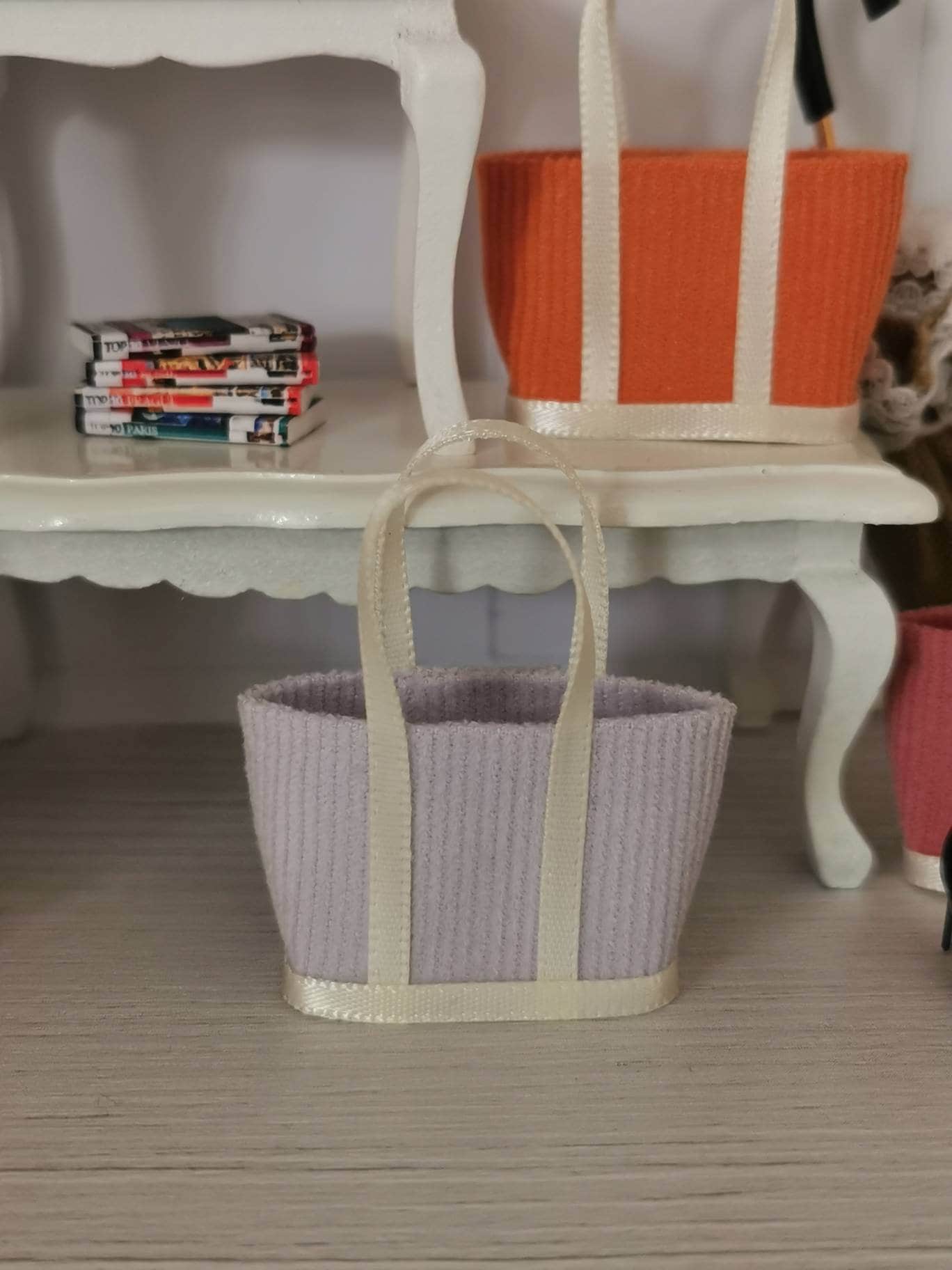 Corduroy Fabric Tote Bag | 1:12th Scale | Handmade - ZJ Miniatures