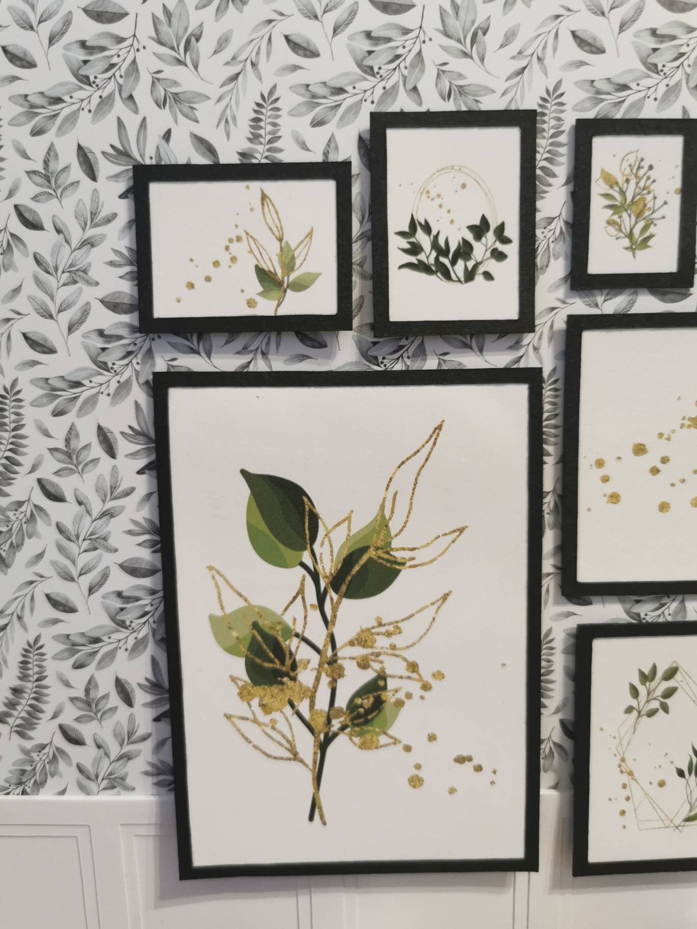 Gold Leaf Wall Art Pictures | Set of 8 | 1:12th Scale | Handmade - ZJ Miniatures
