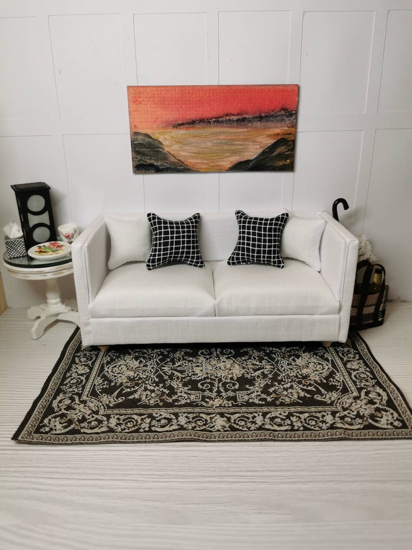 Black/White Check Print Cushion | 1:12th Scale | Handmade - ZJ Miniatures