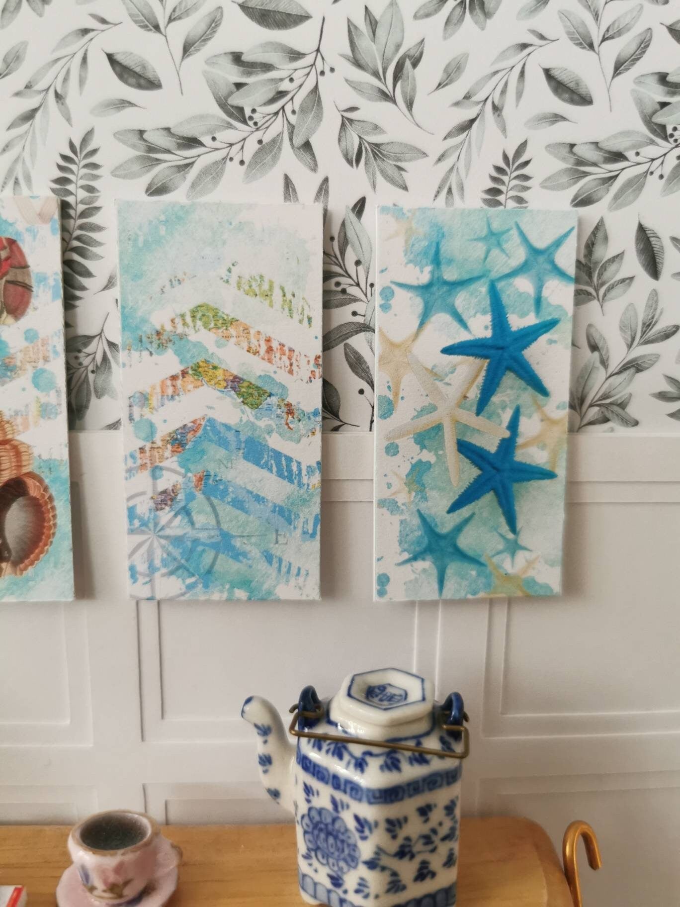 Beach Theme Wall Art Prints | Set of 4 | 1:12th Scale | Handmade | BEACH2 - ZJ Miniatures