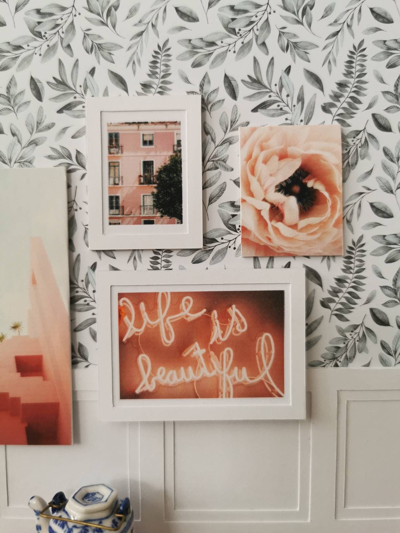 Pink House Wall Art Prints | Set of 6 | 1:12th Scale | Handmade - ZJ Miniatures