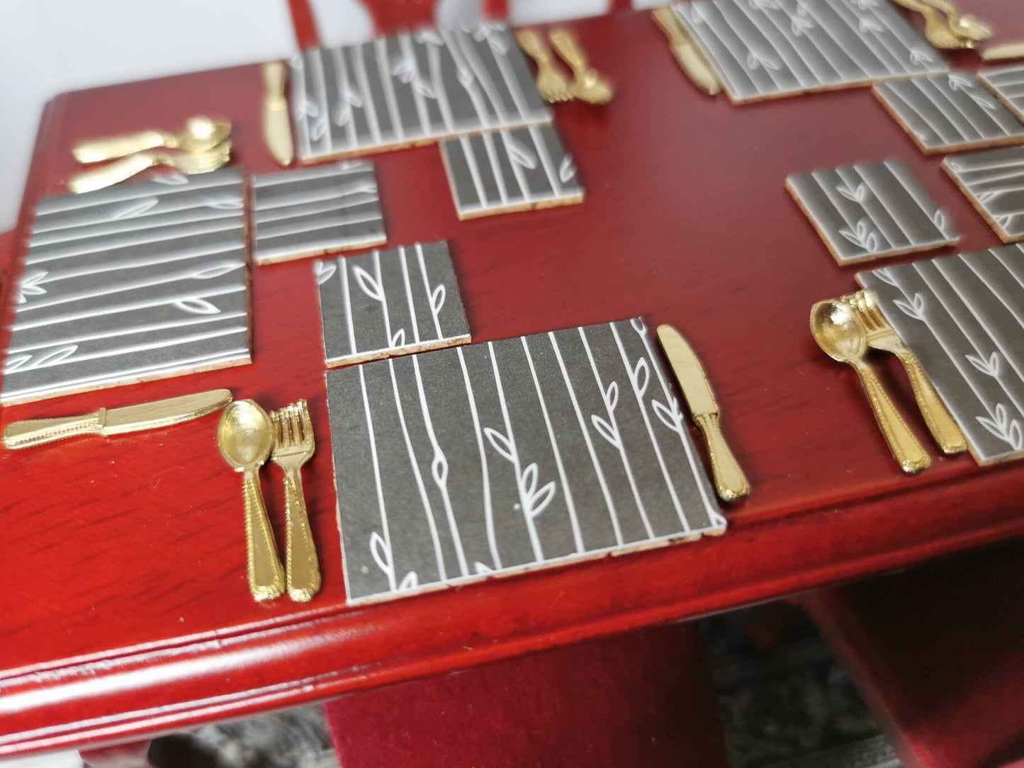 Black/White Line Placemat & Coasters | Set of 4 or 6 | 1:12th Scale | Handmade - ZJ Miniatures
