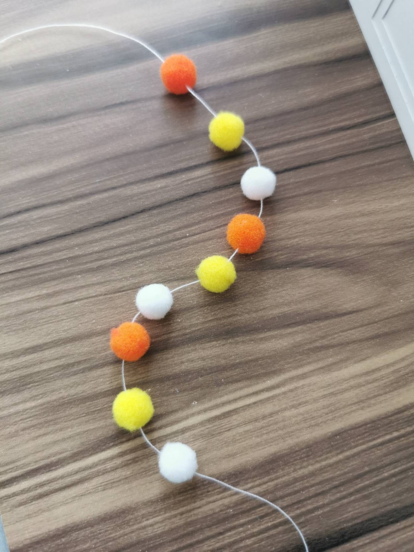 Yellow/White/Orange Pom Pom Garland | 1:12th Scale | Handmade - ZJ Miniatures