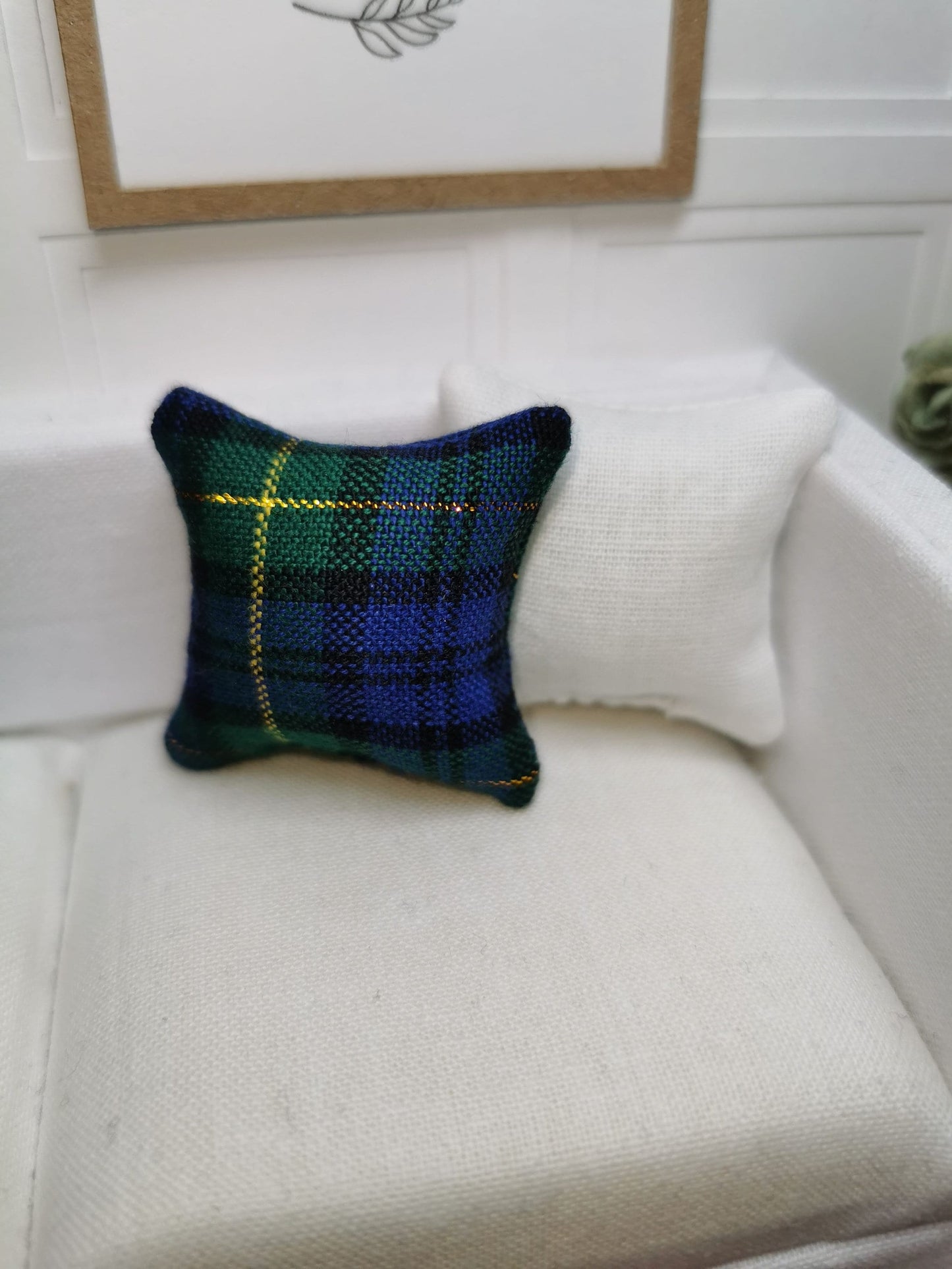 Blue/Green Tartan Cushion | 1:12th Scale | Handmade - ZJ Miniatures