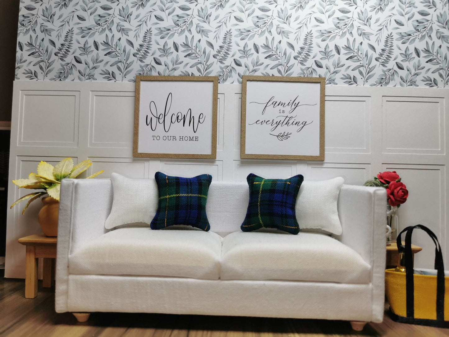 Blue/Green Tartan Cushion | 1:12th Scale | Handmade - ZJ Miniatures
