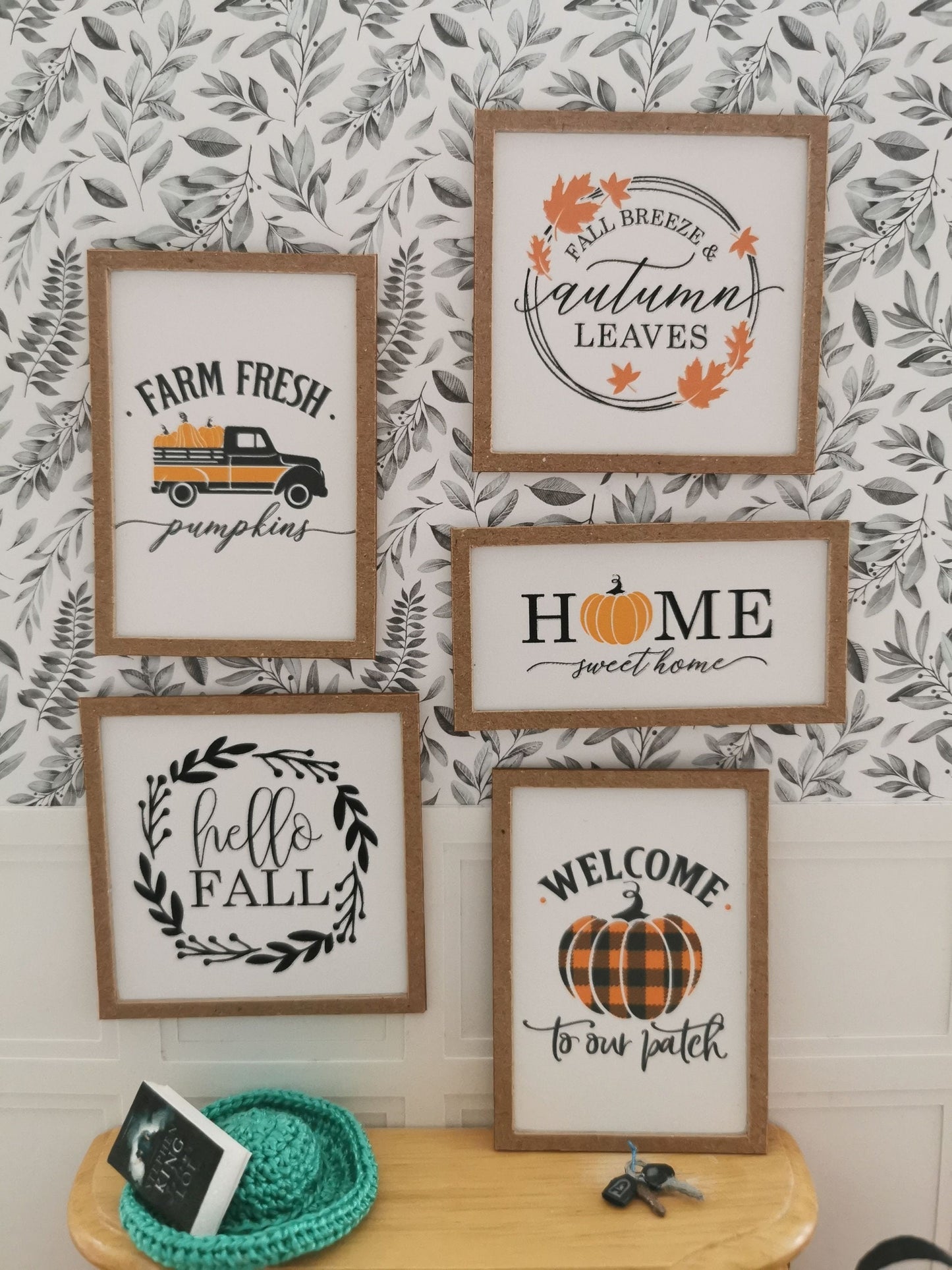 Autumn Quote Wall Art Pictures | Set of 5 | 1:12th Scale | Handmade - ZJ Miniatures