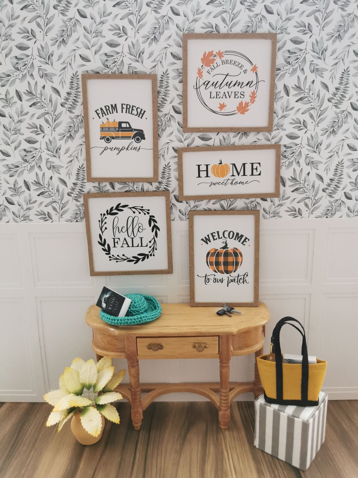 Autumn Quote Wall Art Pictures | Set of 5 | 1:12th Scale | Handmade - ZJ Miniatures