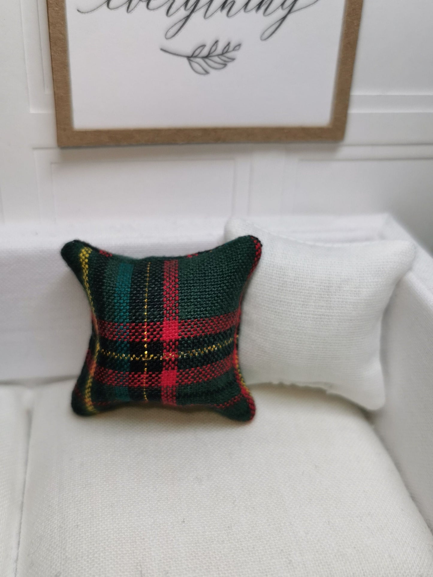 Green Tartan Cushion | 1:12th Scale | Handmade - ZJ Miniatures