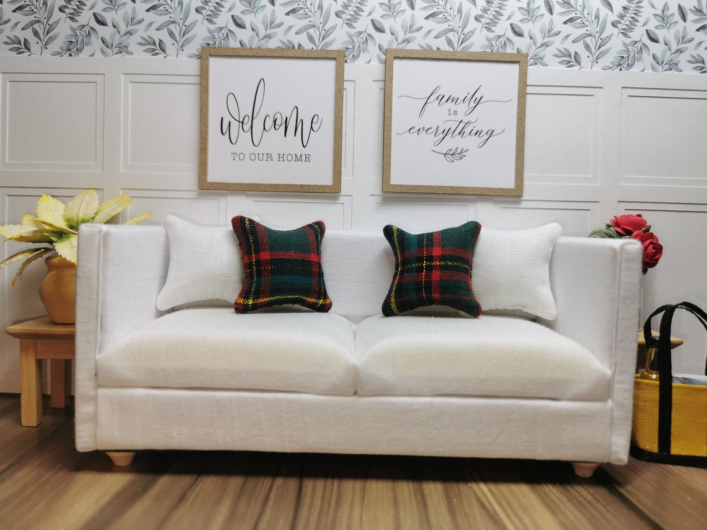 Green Tartan Cushion | 1:12th Scale | Handmade - ZJ Miniatures