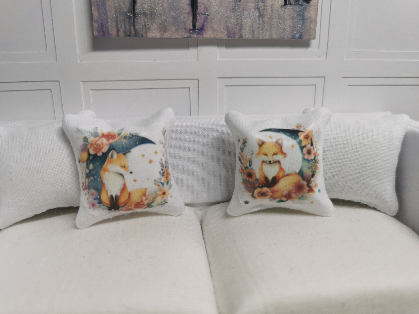 Fox & Moon Cushions Cushion | Set of 2 | 1:12th Scale | Handmade - ZJ Miniatures