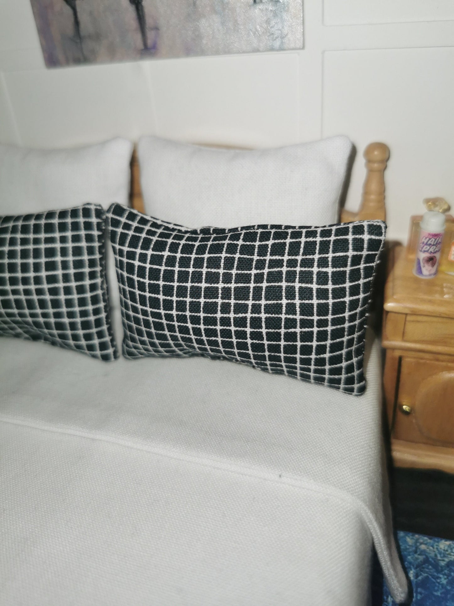 Black & White Check Print Pillows | Set of 2 | 1:12th Scale | Handmade - ZJ Miniatures