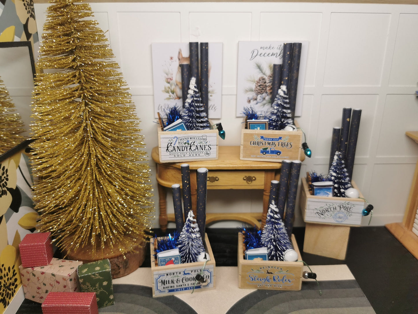 Blue Tree Christmas Crate | 1:12th Scale | Handmade - ZJ Miniatures