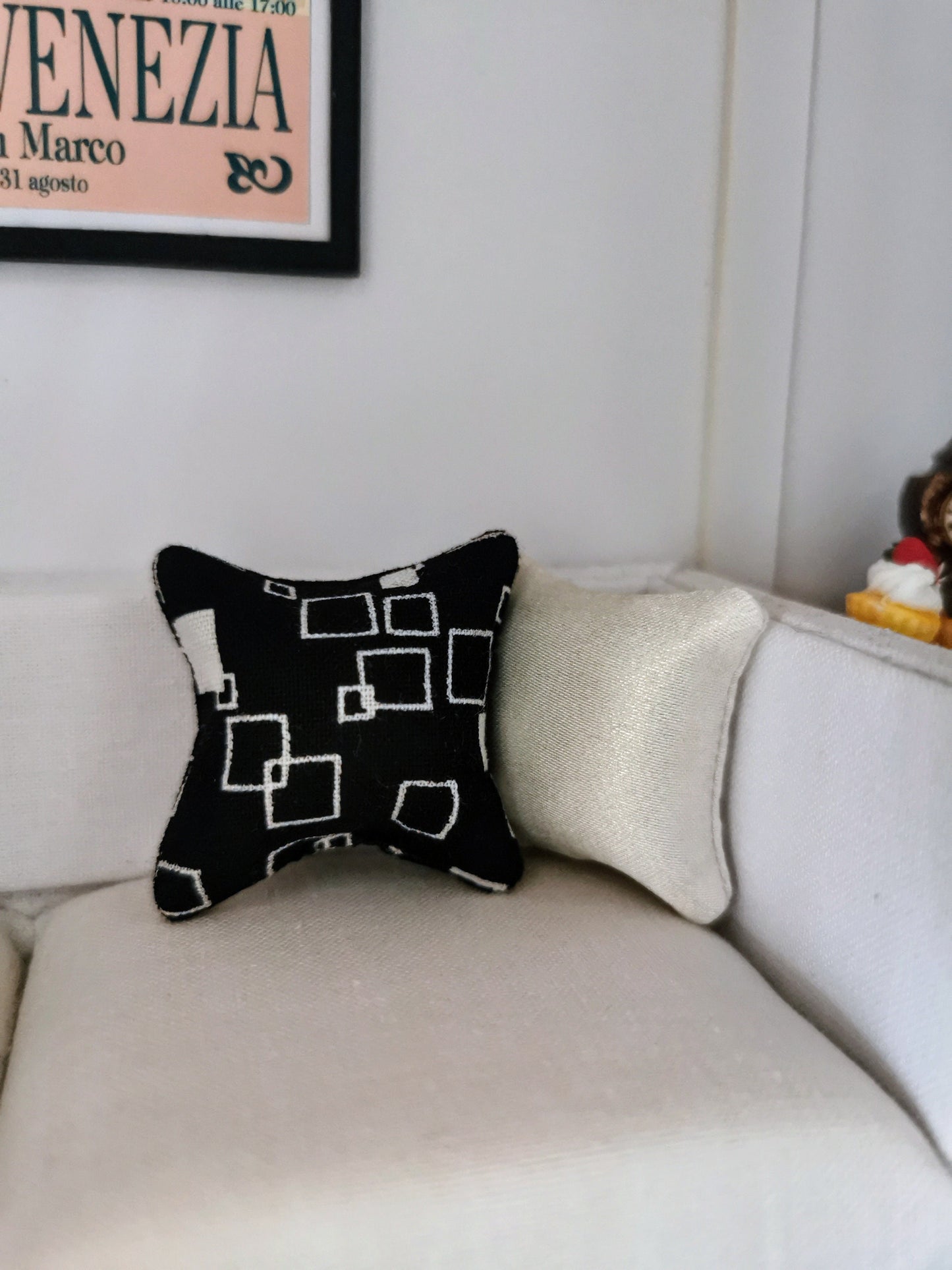 Black/White Square Print Cushion | 1:12th Scale | Handmade - ZJ Miniatures