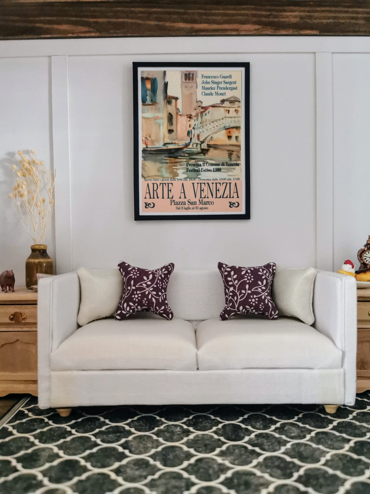 Purple/White Vine Print Cushion | 1:12th Scale | Handmade - ZJ Miniatures