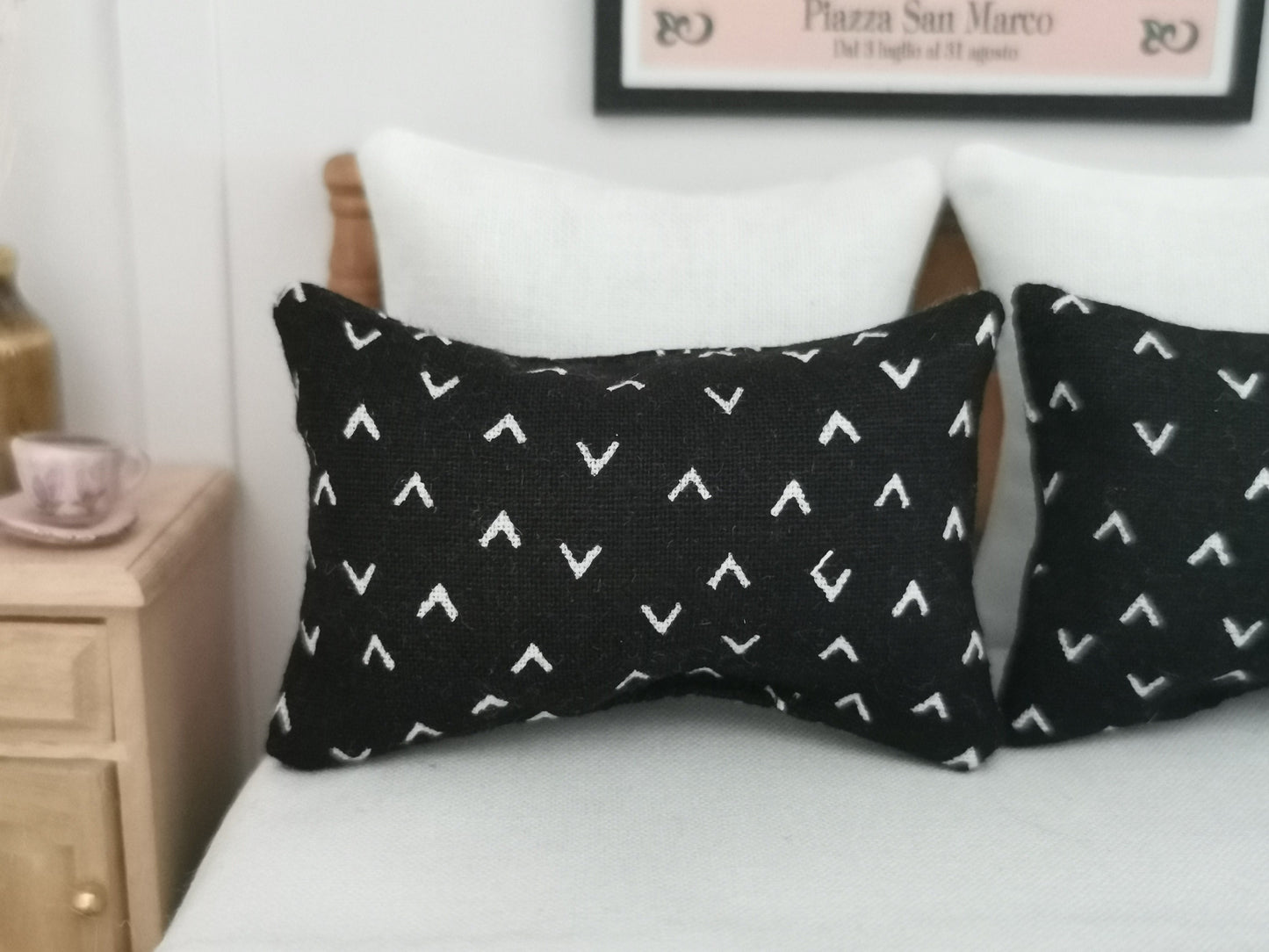 Black/White Geo Print Pillows | Set of 2 | 1:12th Scale | Handmade - ZJ Miniatures