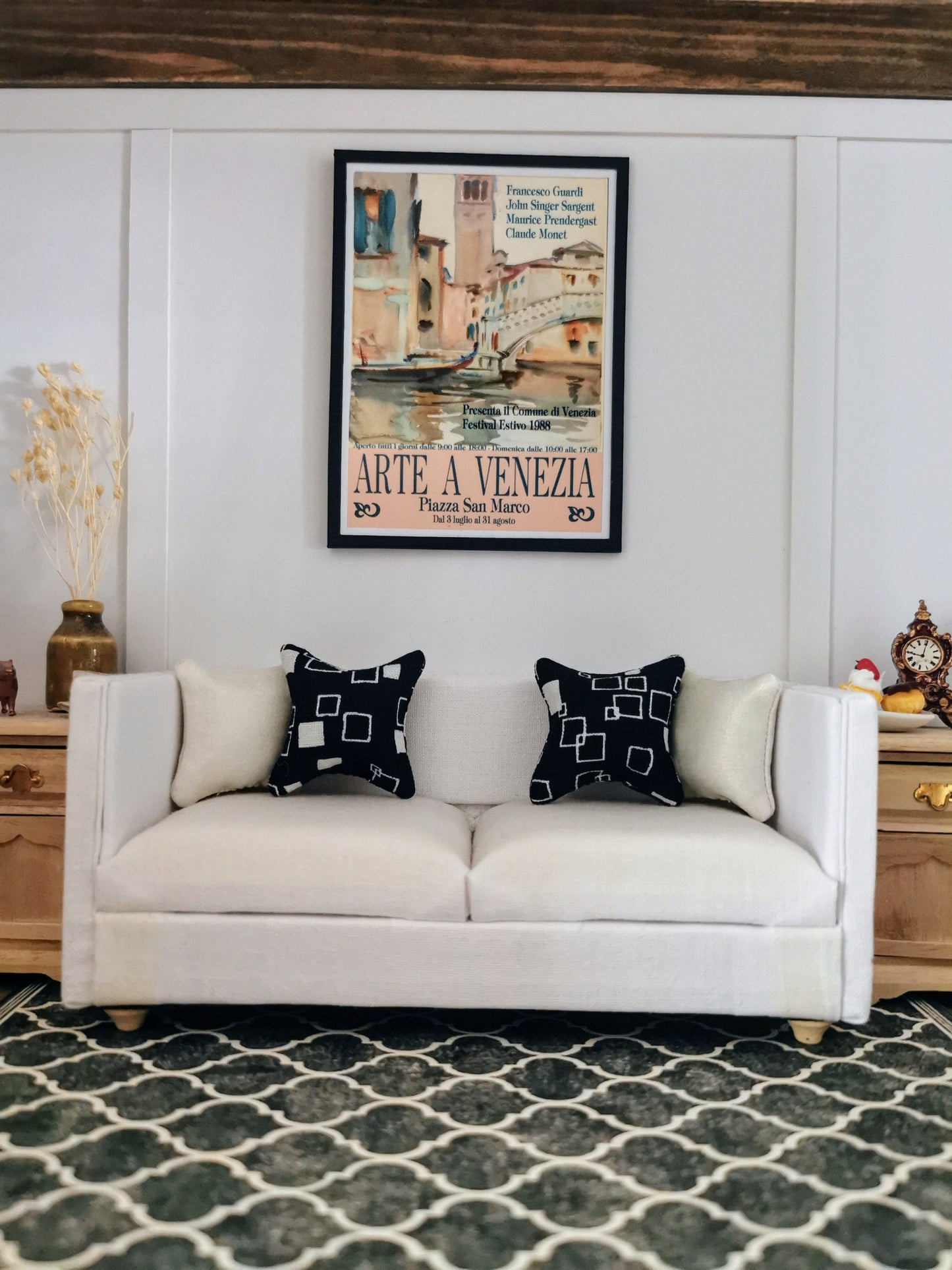 Black/White Square Print Cushion | 1:12th Scale | Handmade - ZJ Miniatures