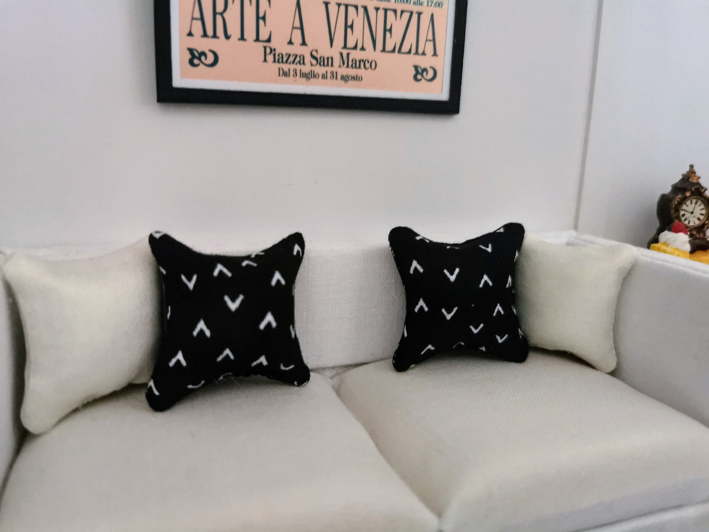 Black/White Geo Print Cushion | 1:12th Scale | Handmade - ZJ Miniatures