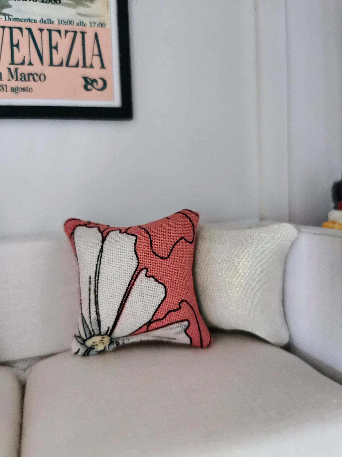 Pink/White/Grey Floral Print Cushion | 1:12th Scale | Handmade - ZJ Miniatures