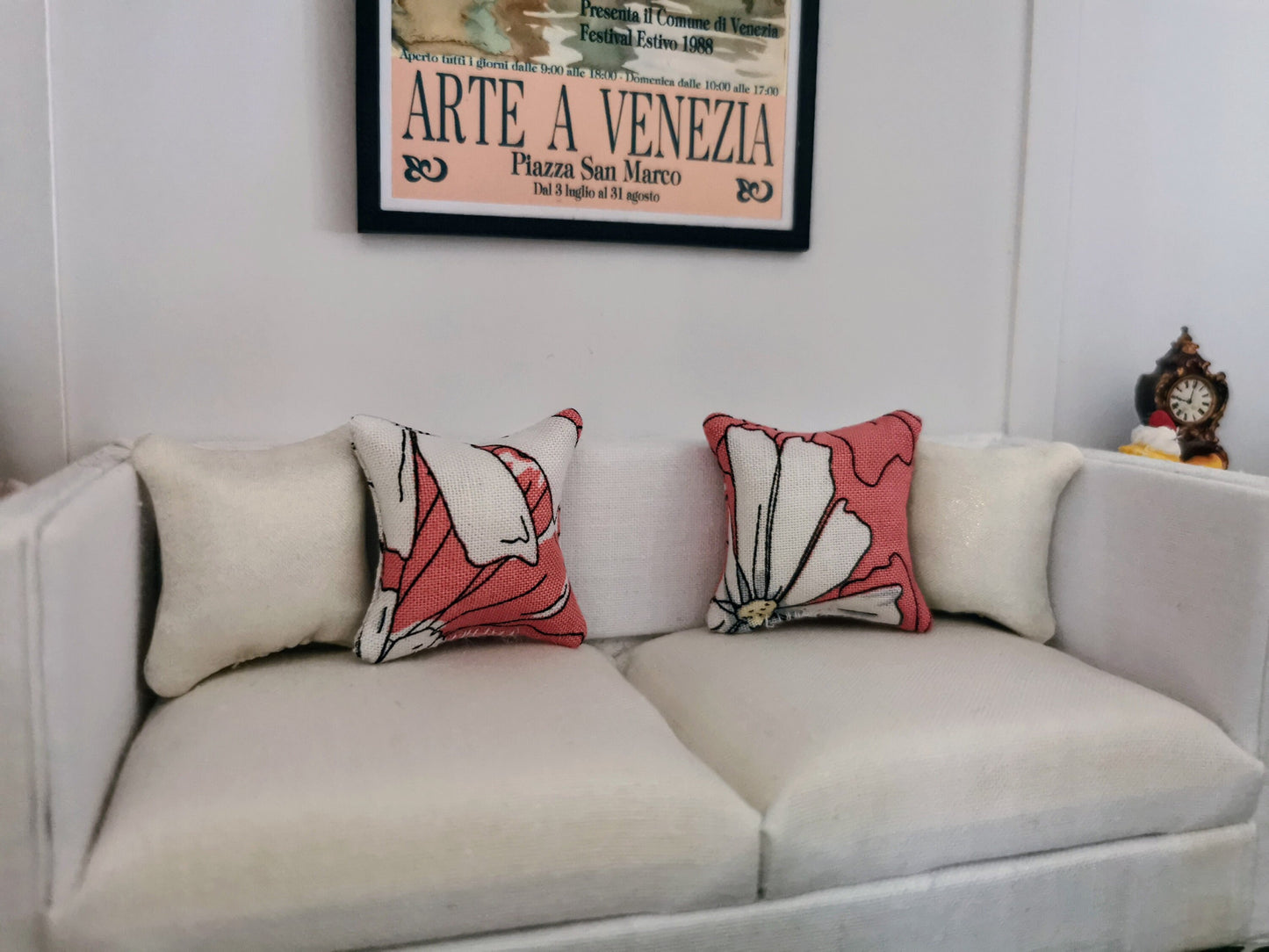 Pink/White/Grey Floral Print Cushion | 1:12th Scale | Handmade - ZJ Miniatures