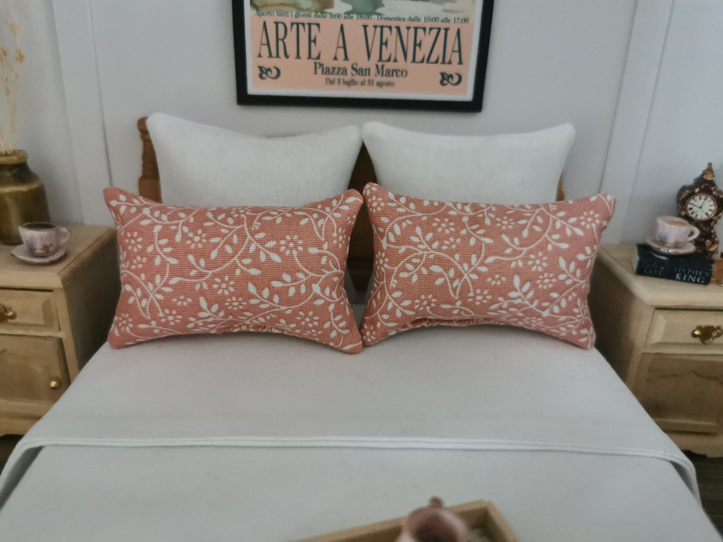 Pink/White Vine Print Pillows | Set of 2 | 1:12th Scale | Handmade - ZJ Miniatures