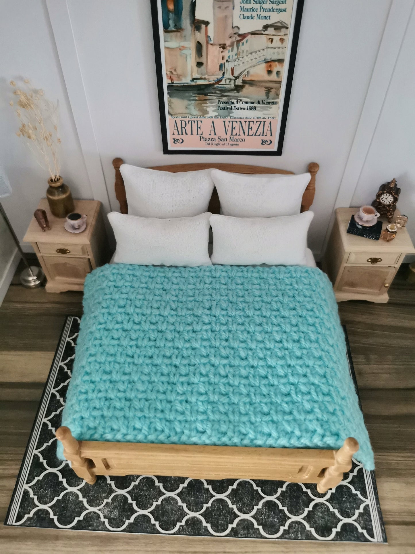 Aqua Blanket | 1:12th Scale | Hand Crocheted - ZJ Miniatures