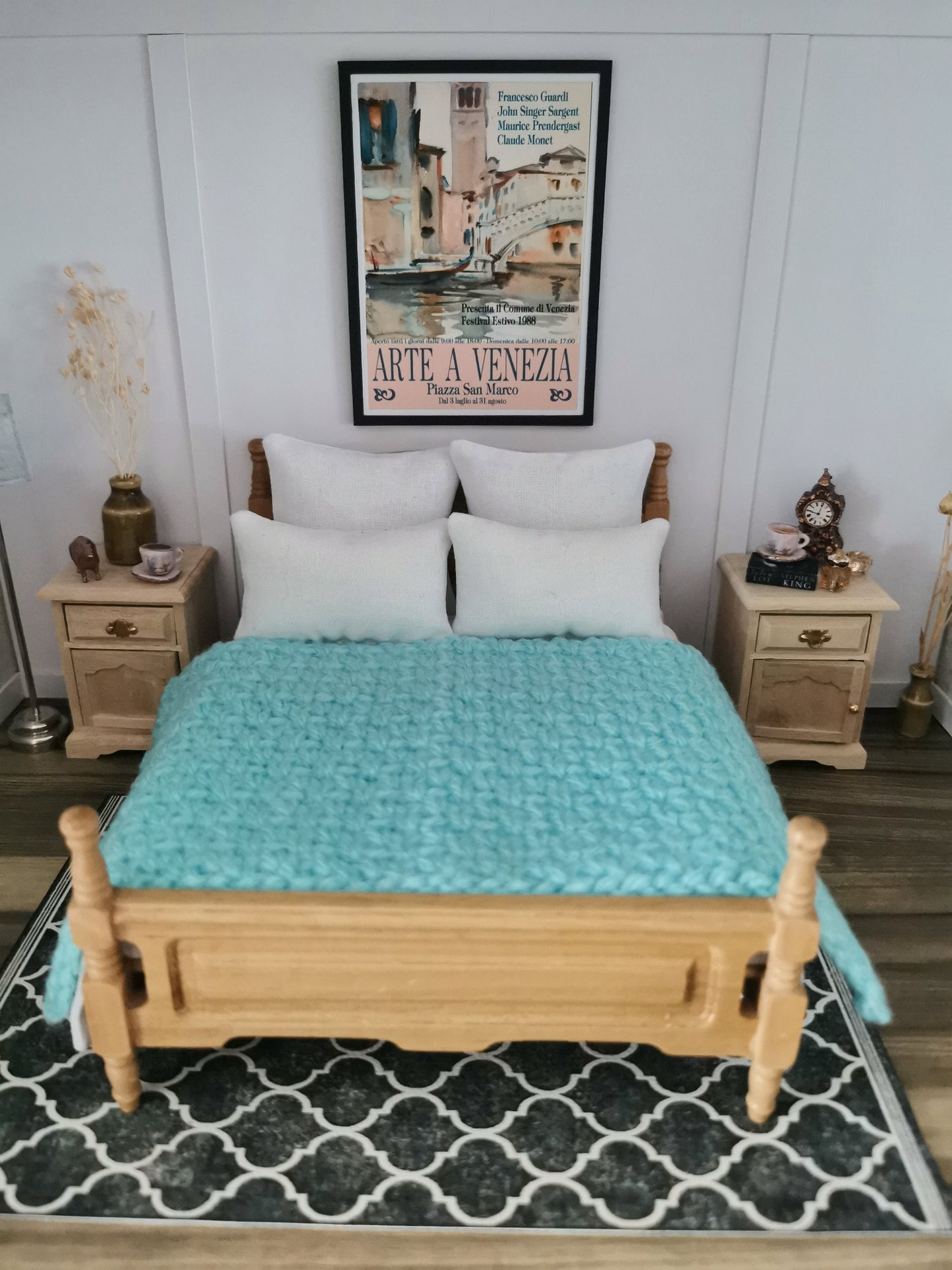 Aqua Blanket | 1:12th Scale | Hand Crocheted - ZJ Miniatures