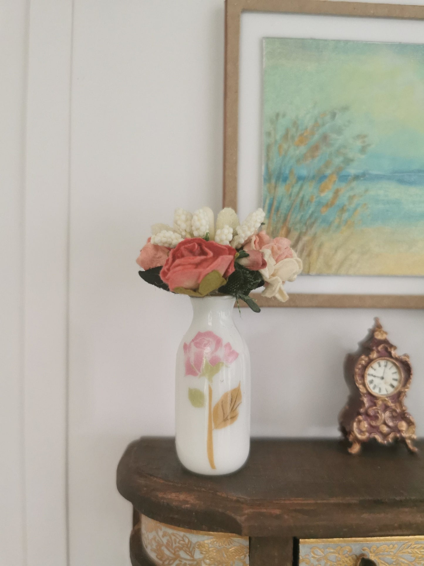 White/Pink Flower Vase | 1:12th Scale | Handmade - ZJ Miniatures