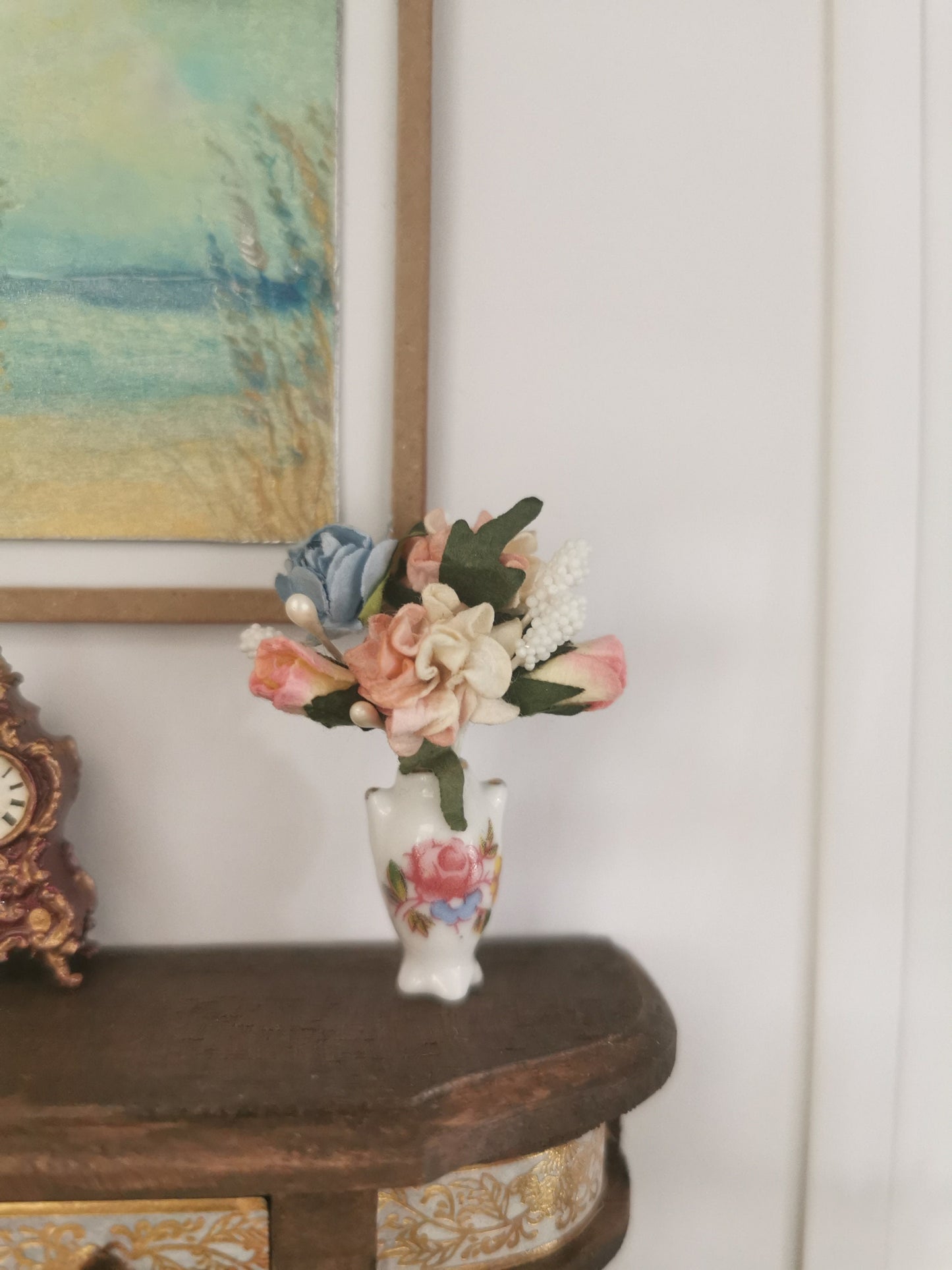 White/Pink Flower Vase | 1:12th Scale | Handmade - ZJ Miniatures