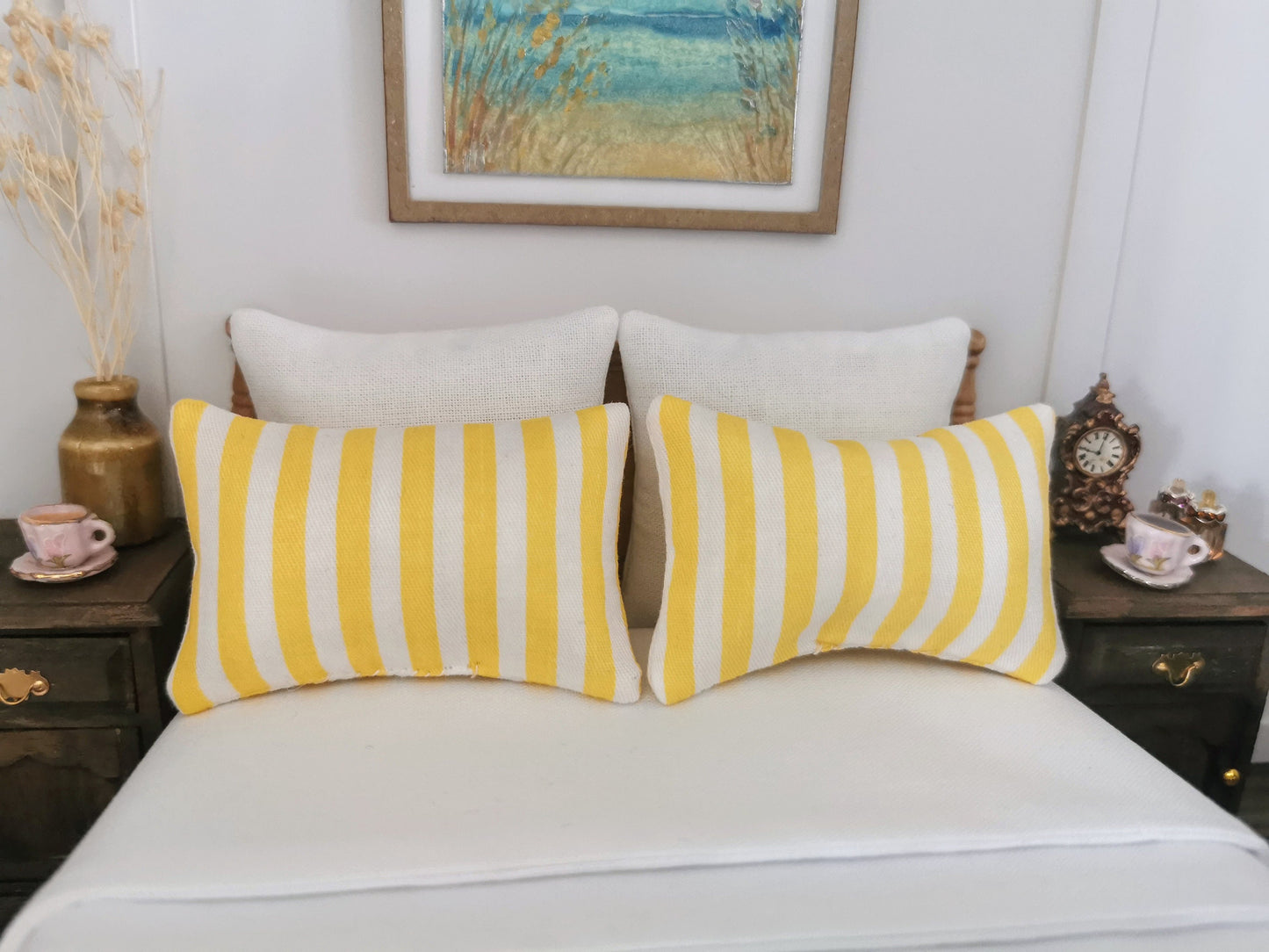 Yellow/White Stripe Print | Set of 2 | 1:12th Scale | Handmade - ZJ Miniatures