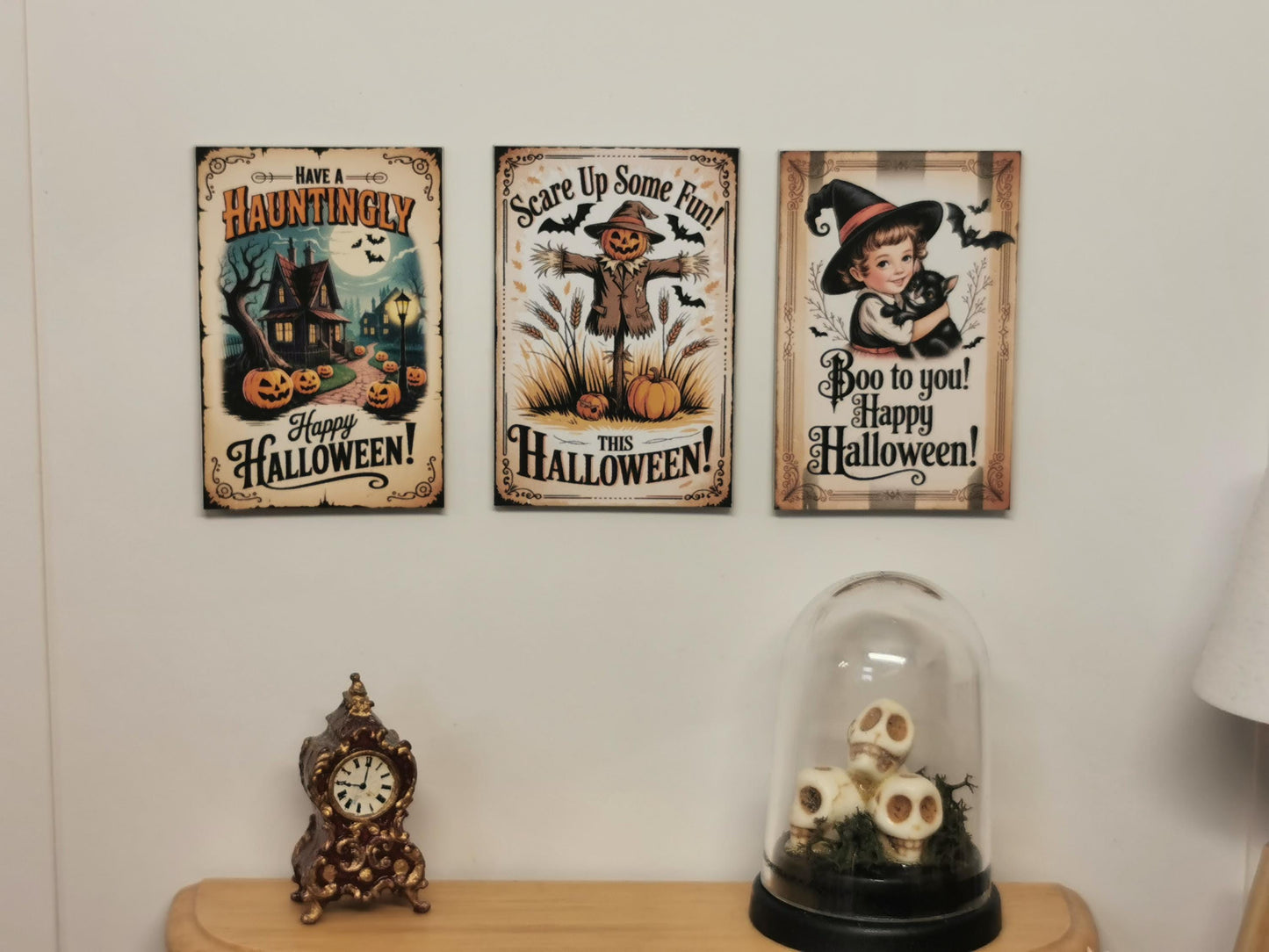 Dolls House Vintage Halloween Wall Art Prints | Set of 3 | 1:12th Scale | Handmade | HW2