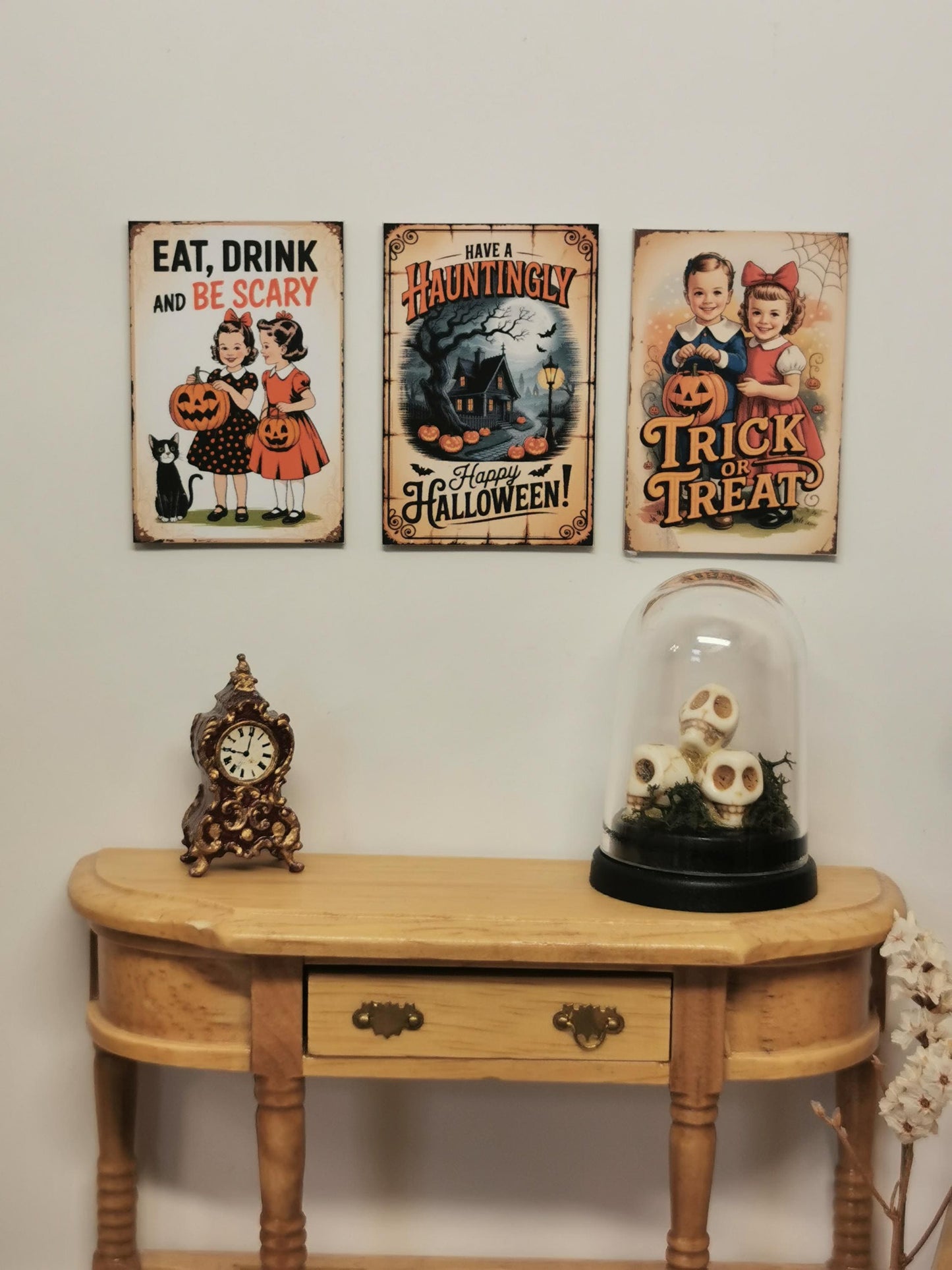 Dolls House Vintage Halloween Wall Art Prints | Set of 3 | 1:12th Scale | Handmade | HW1