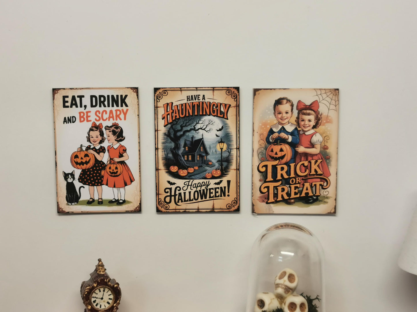 Dolls House Vintage Halloween Wall Art Prints | Set of 3 | 1:12th Scale | Handmade | HW1
