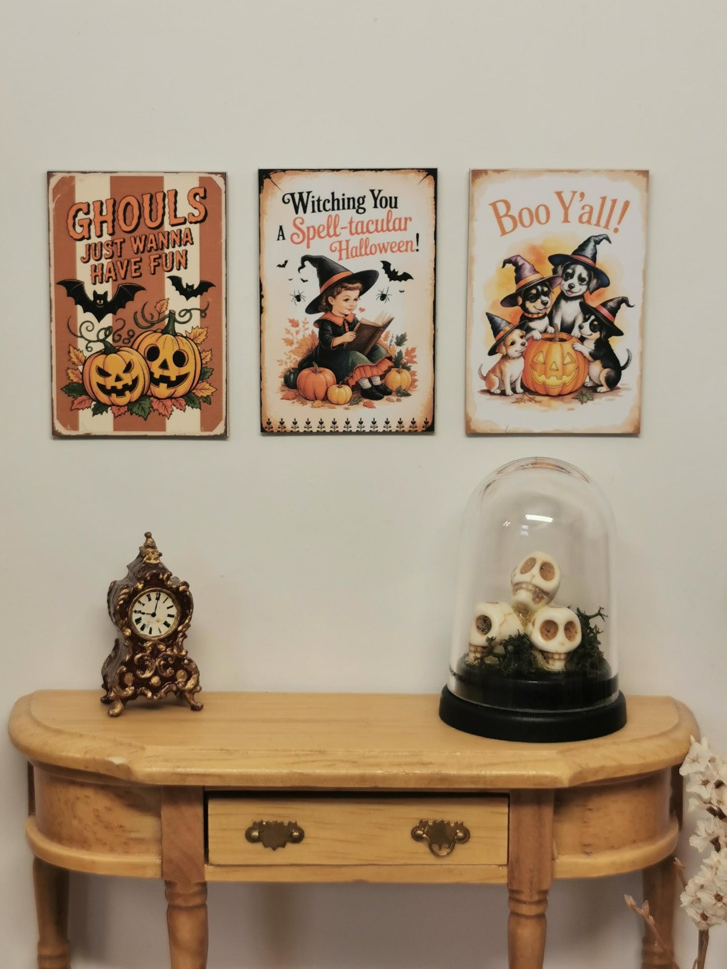Dolls House Vintage Halloween Wall Art Prints | Set of 3 | 1:12th Scale | Handmade | HW3
