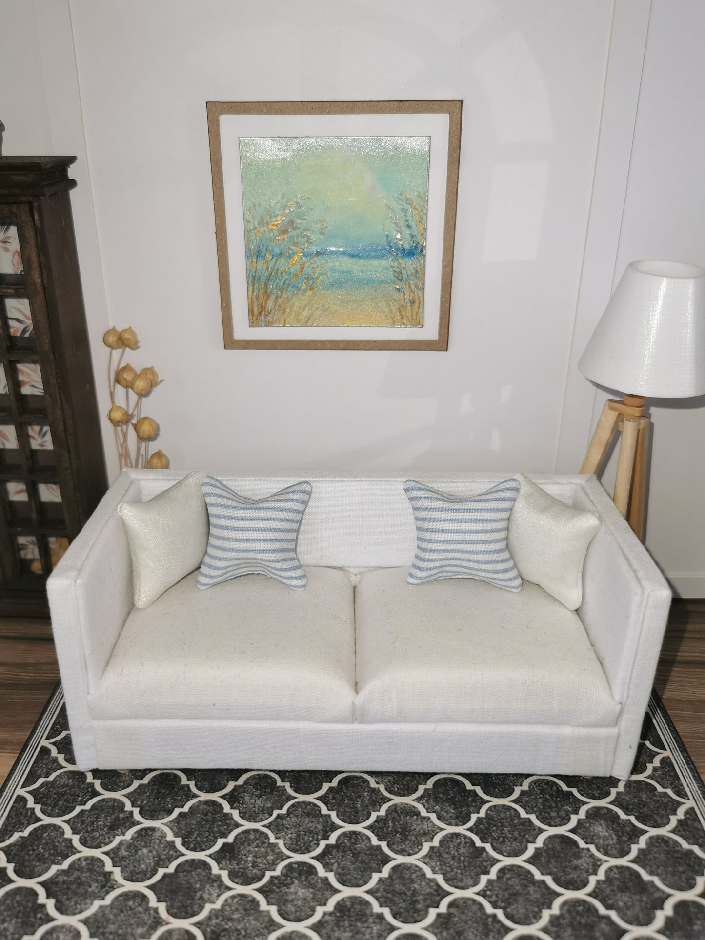 Blue/White Stripe Print Cushion | 1:12th Scale | Handmade