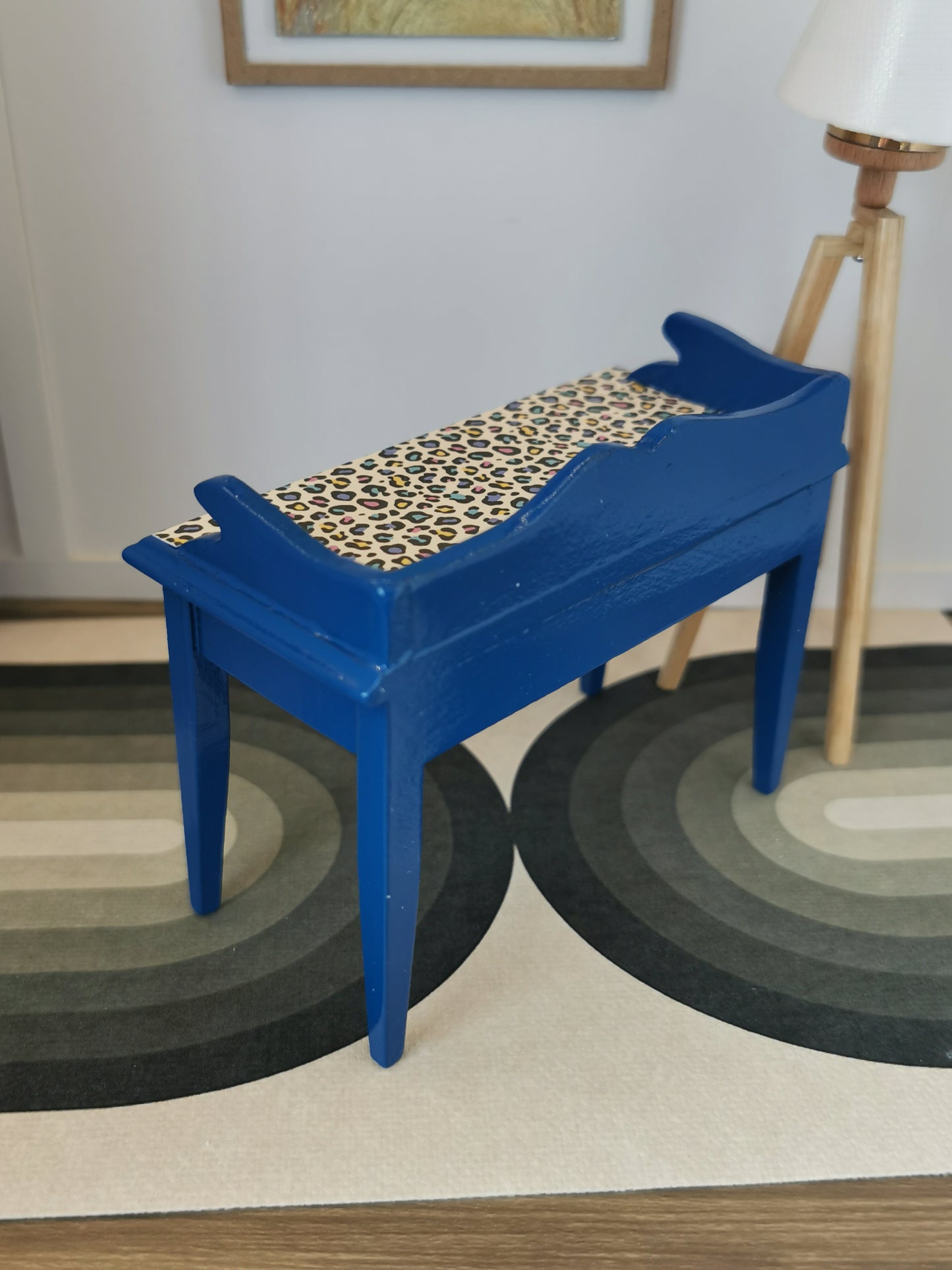 Desk in Blue & Cream Leopard Print | 1:12th Scale
