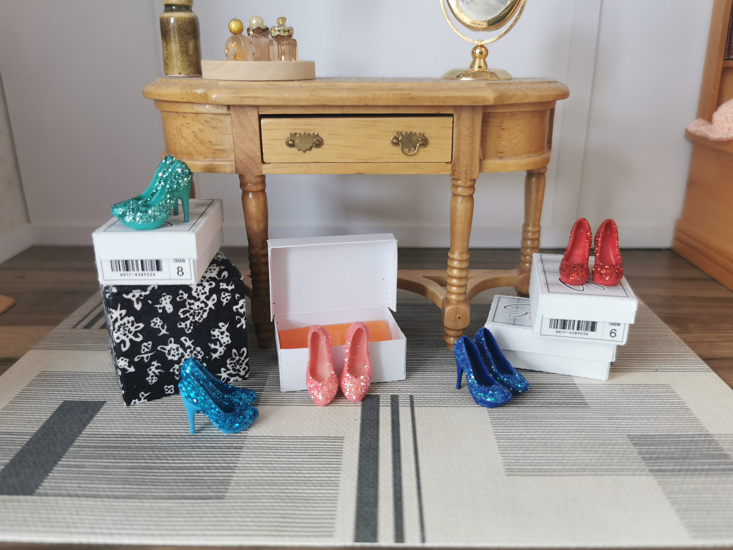 Glitter Heeled Platform Shoes with Box | 1:12th Scale | Handmade