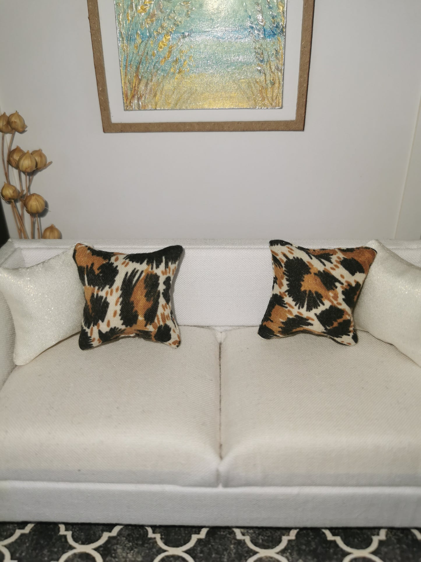 Cream/Black/Brown Animal Print Cushion | 1:12th Scale | Handmade