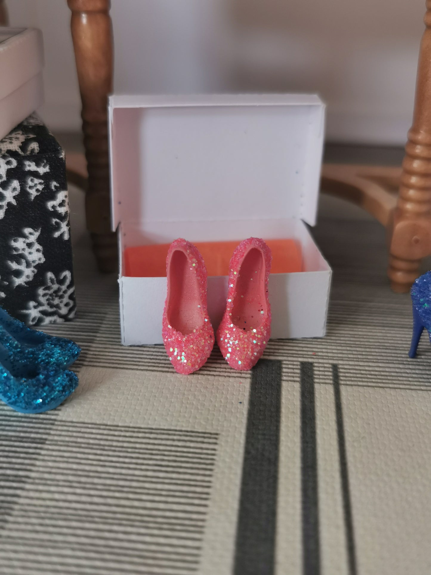 Glitter Heeled Platform Shoes with Box | 1:12th Scale | Handmade