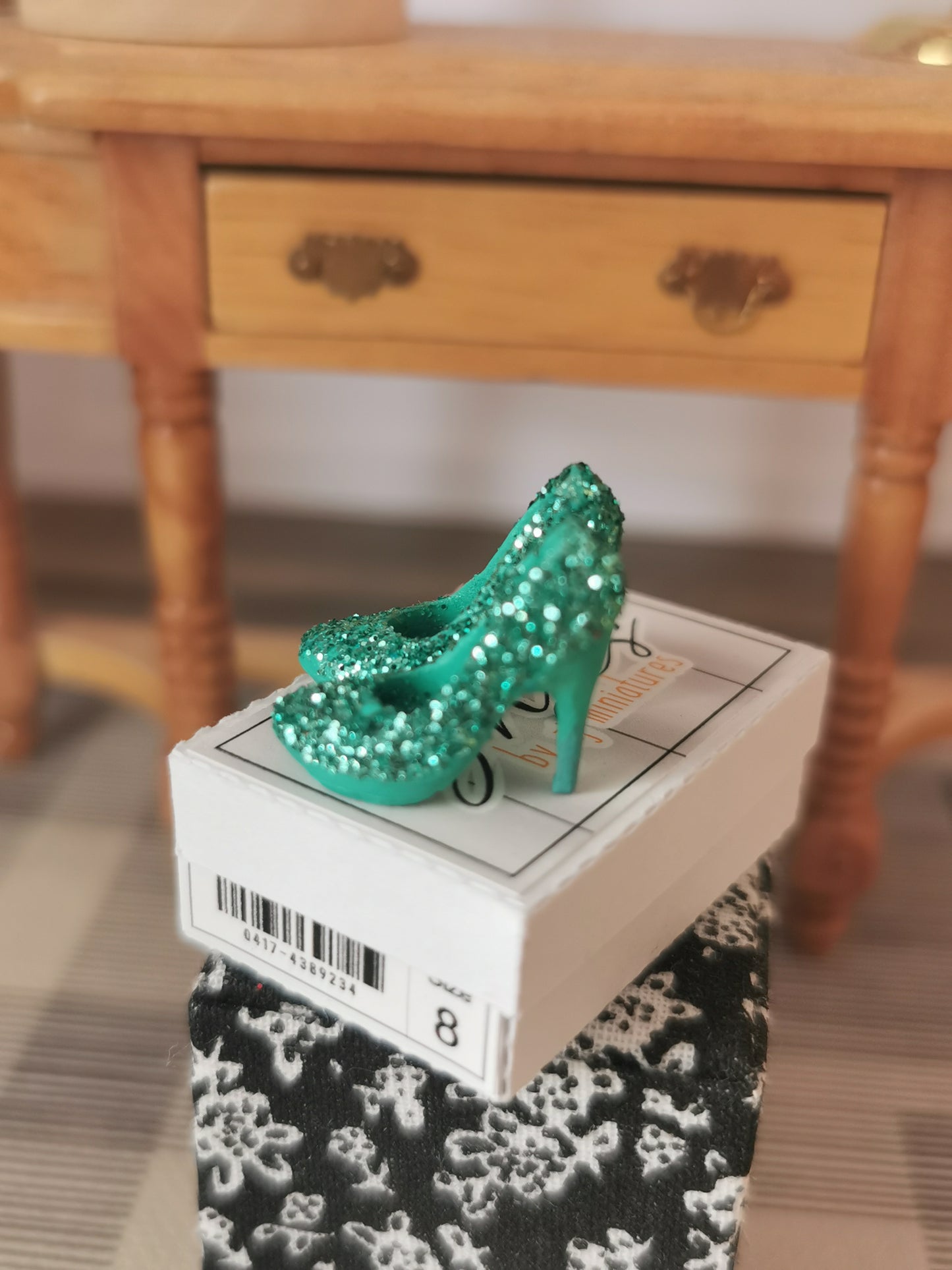 Glitter Heeled Platform Shoes with Box | 1:12th Scale | Handmade