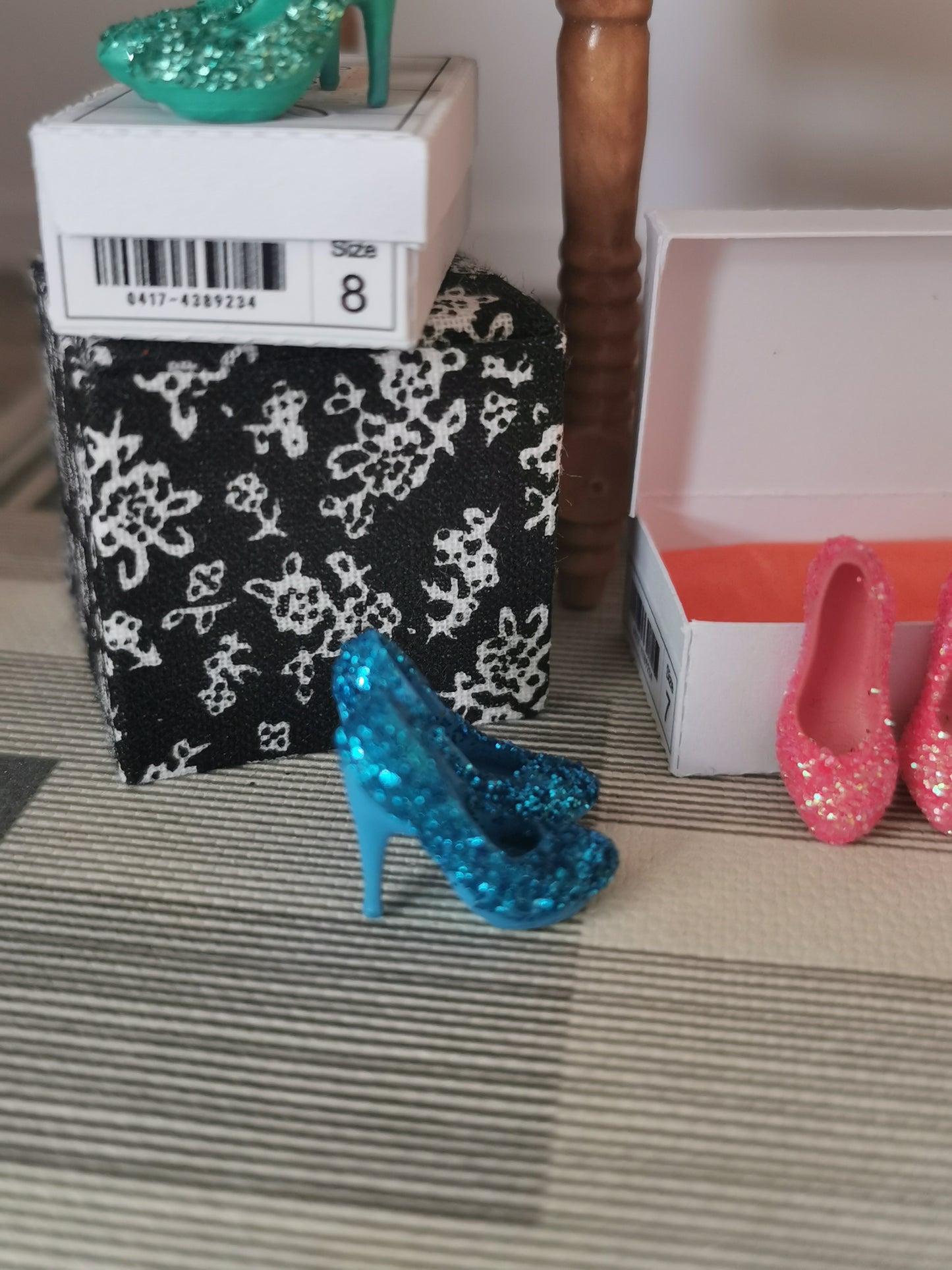 Glitter Heeled Platform Shoes with Box | 1:12th Scale | Handmade