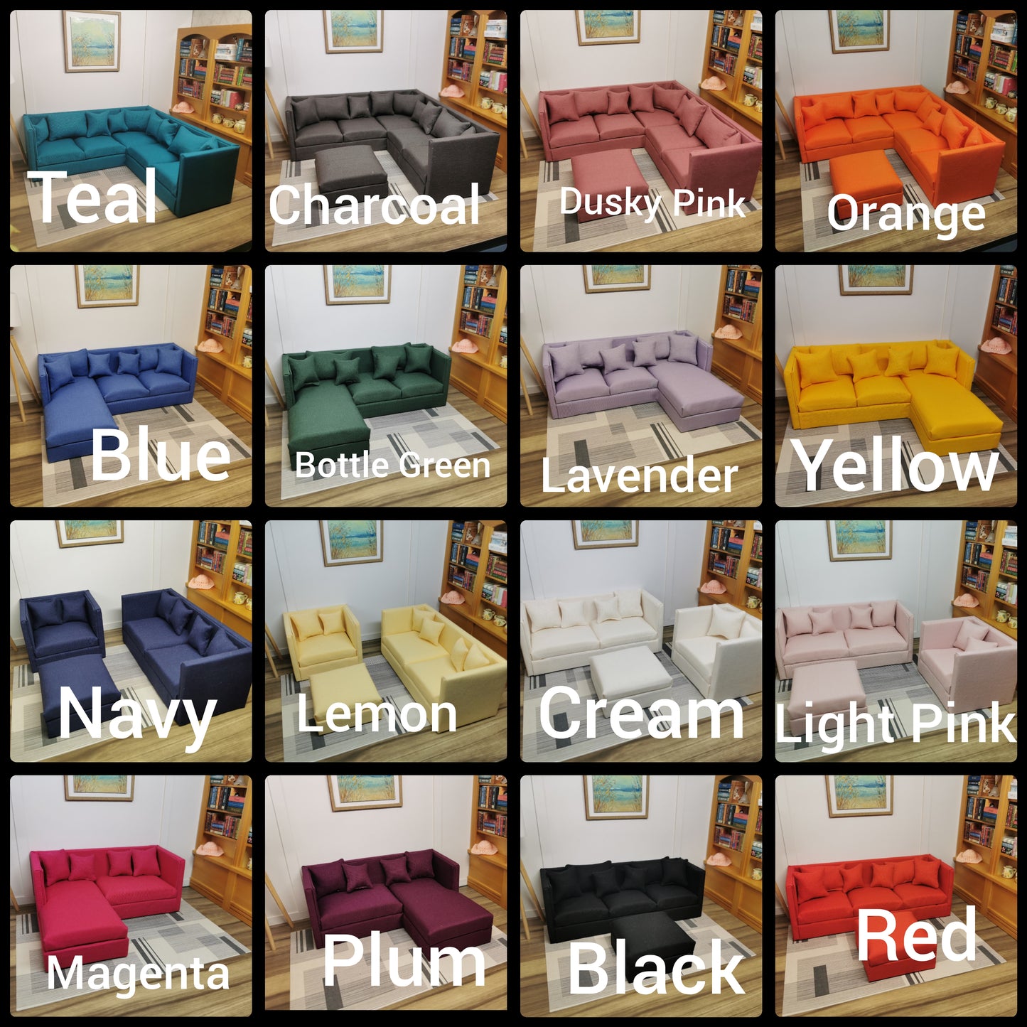 2 Seater Corner Sofa | 1:12th Scale | Handmade